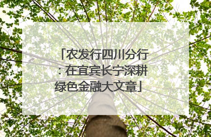 农发行四川分行：在宜宾长宁深耕绿色金融大文章